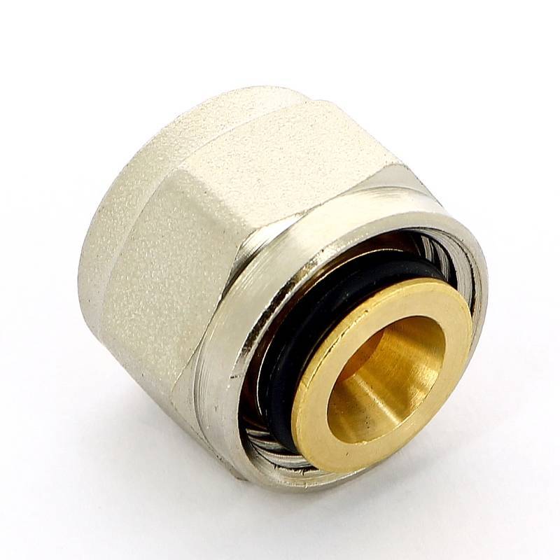 Соединитель обжимной Tiemme для металлопластиковых труб никелированный 16(2.0)х1/2 1440001