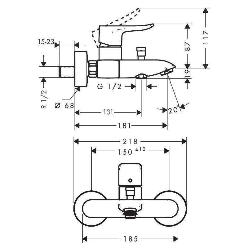 Смеситель для ванны Hansgrohe Metris однорычажный настенный хром 31480000
