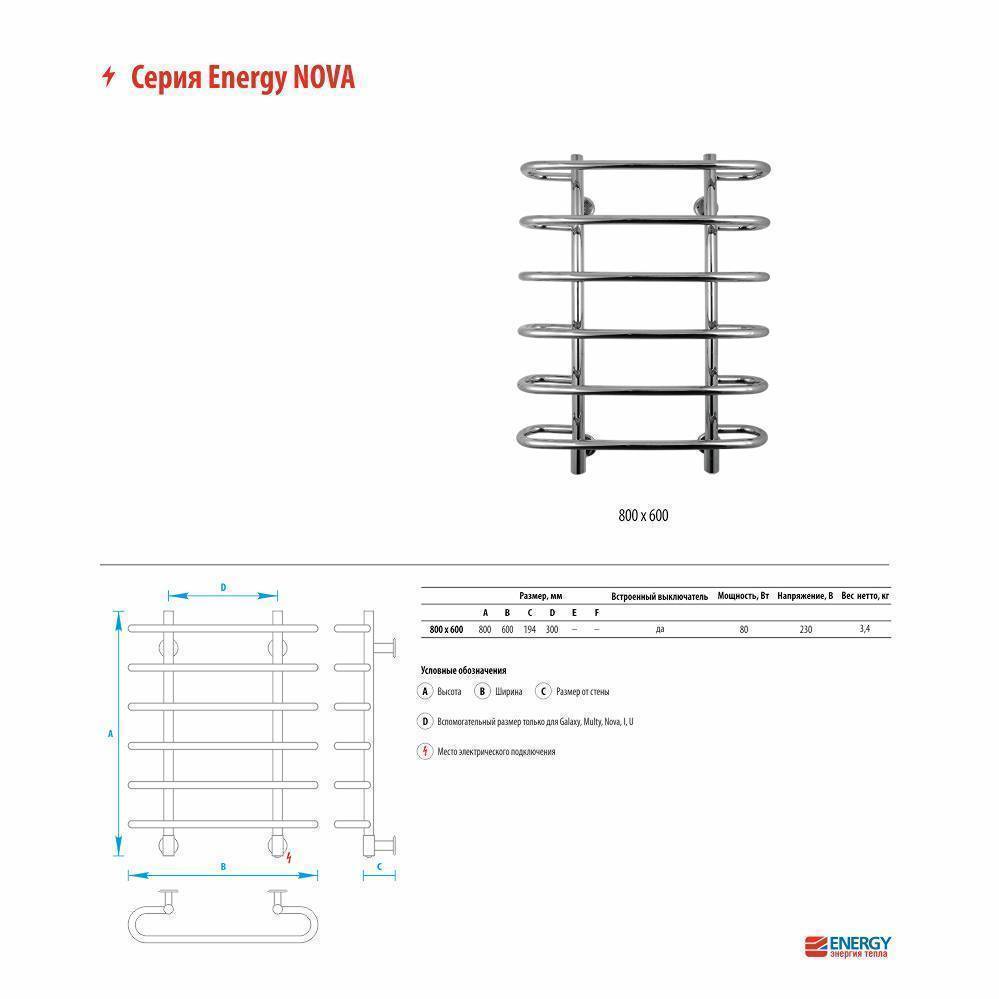 Полотенцесушитель электрический Energy Nova 800x600 мм EETR0NOVA0806000000