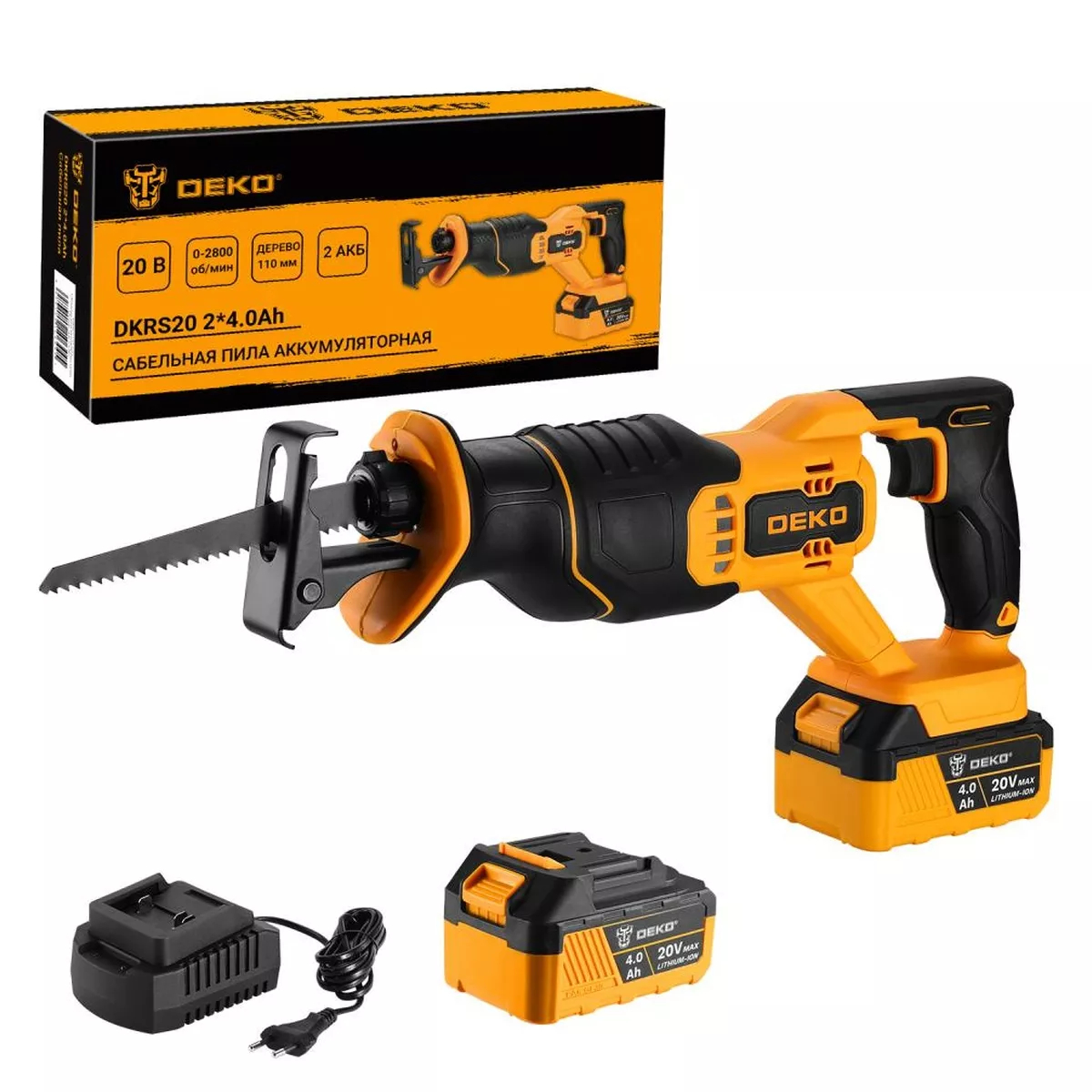 Пила сабельная аккумуляторная DEKO DKRS20 20 В 2x4.0 Ач 063-4204