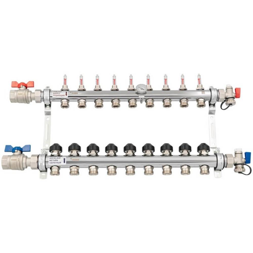 Комплект коллекторов REHAU HKV-D 9 контуров из нержавеющей стали с шаровыми кранами 13150501001
