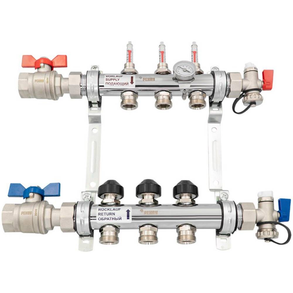 Комплект коллекторов REHAU HKV из нержавеющей стали на 3 контура с шаровыми кранами 13013311001