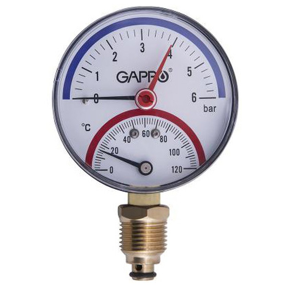 Термоманометр радиальный Gappo с автоматическим запорным клапаном 1/2 6 бар 1441532
