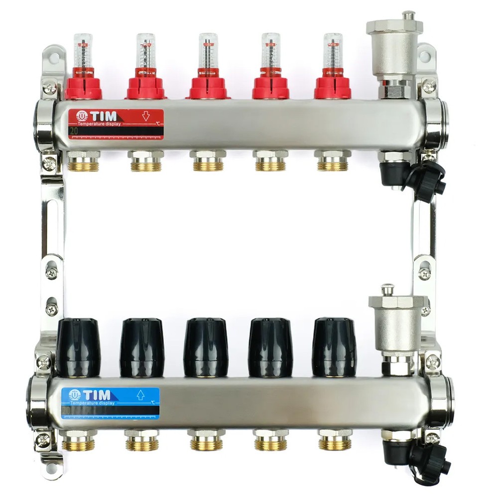 Коллекторная группа с расходомерами TIM KCS5010 1x3/4 EK 10 выходов нержавеющая сталь KCS5010