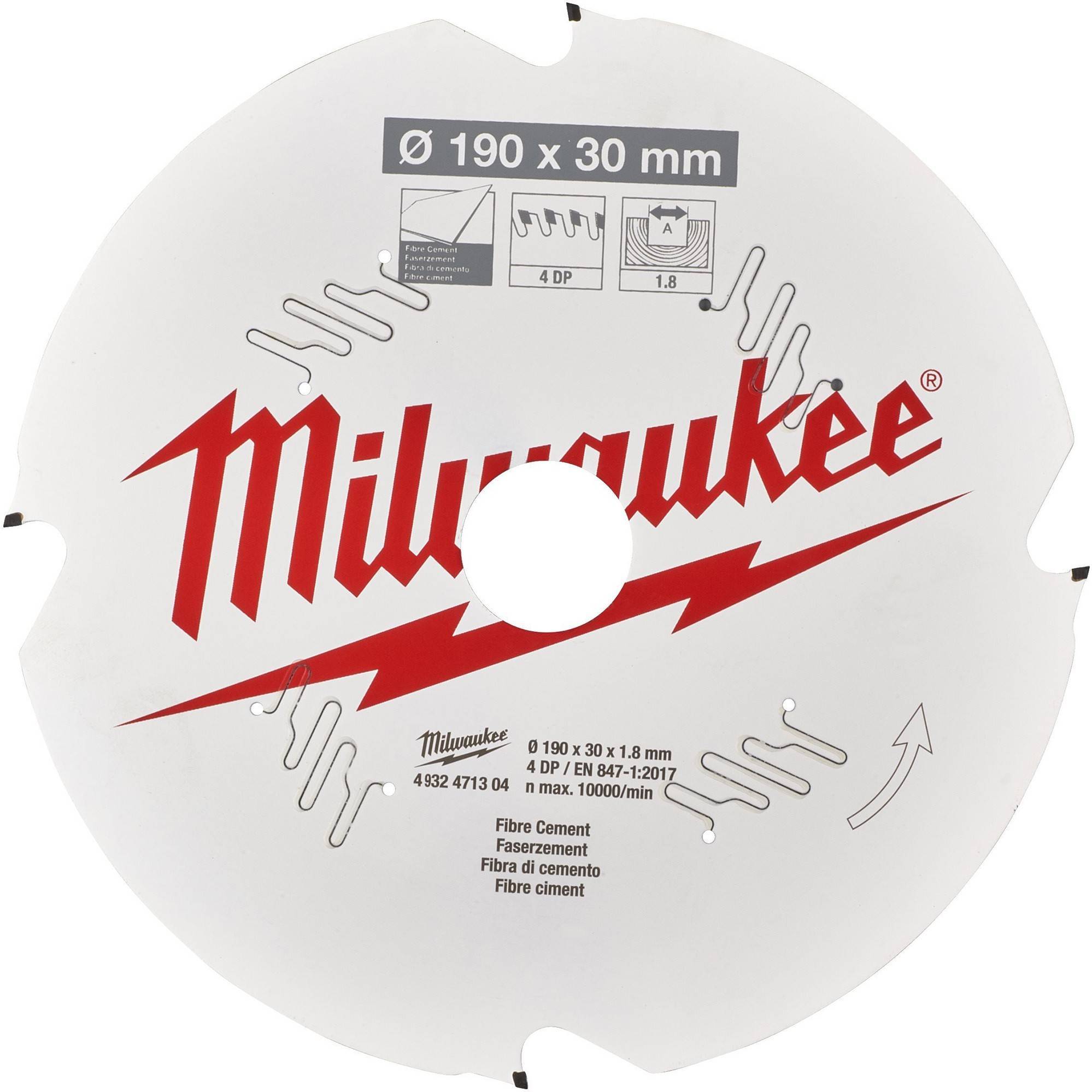 Диск пильный по фиброцементу Milwaukee 190x30x1.8 мм 4 зуба 4932471302