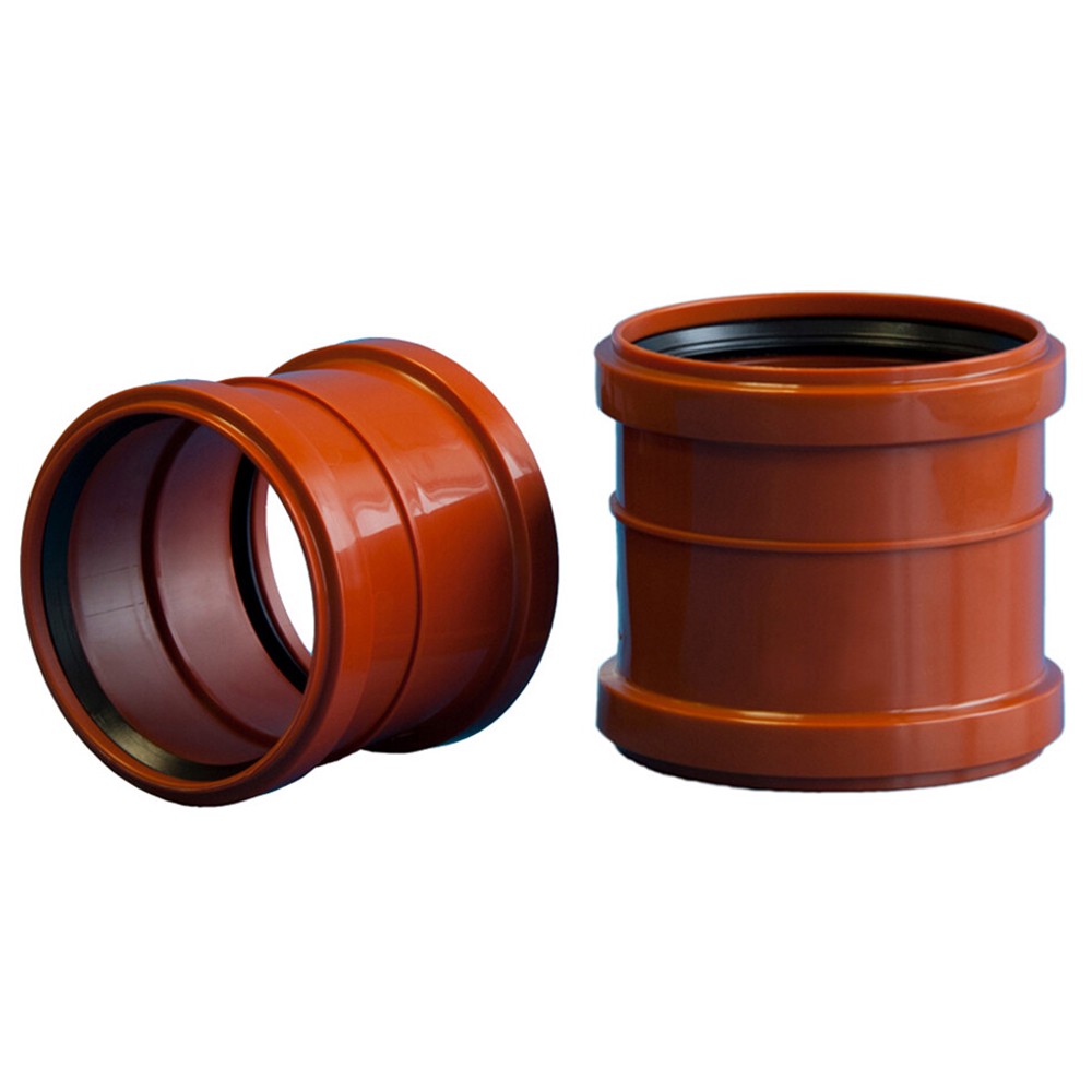 Муфта канализационная наружная Политэк НПВХ 200 мм с раструбом рыжая 1653223