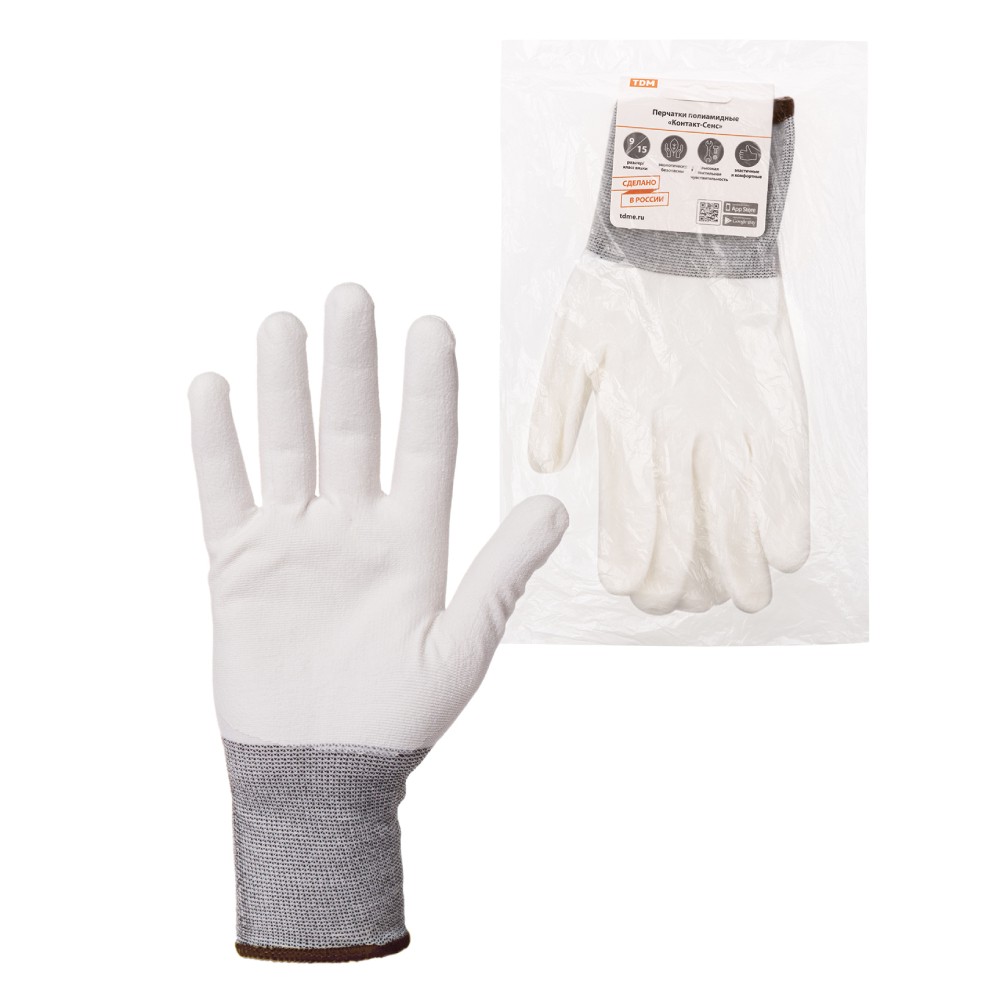 Перчатки полиамидные TDM ELECTRIC Контакт-Сенс с полиуретановым покрытием размер 9 SQ1002-0053