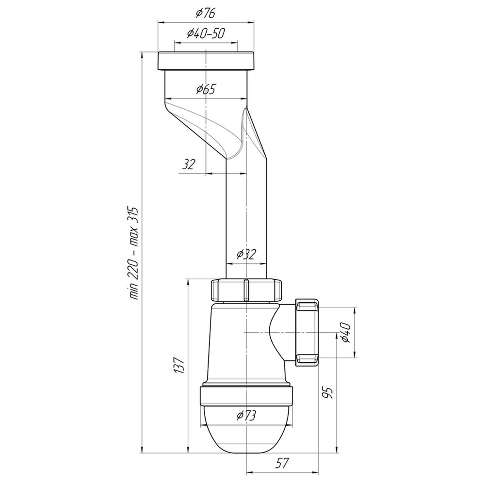 Сифон для писсуара АНИ пласт U0100 бутылочного типа U0100