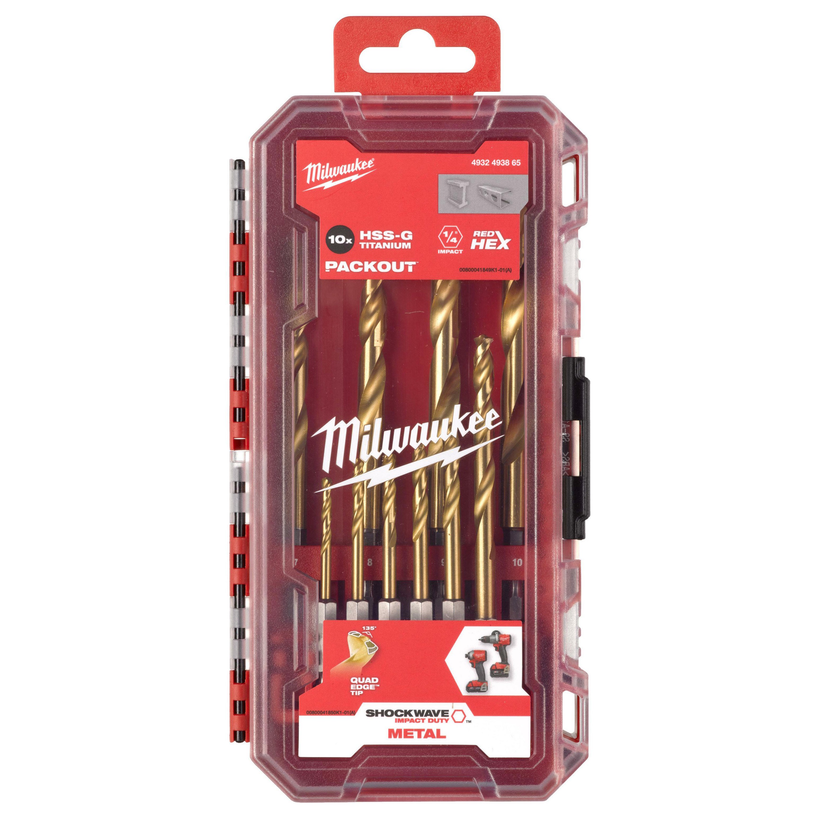 Набор сверл по металлу Milwaukee RedHEX HSS-TiN 3-10 мм 10 шт 4932493865