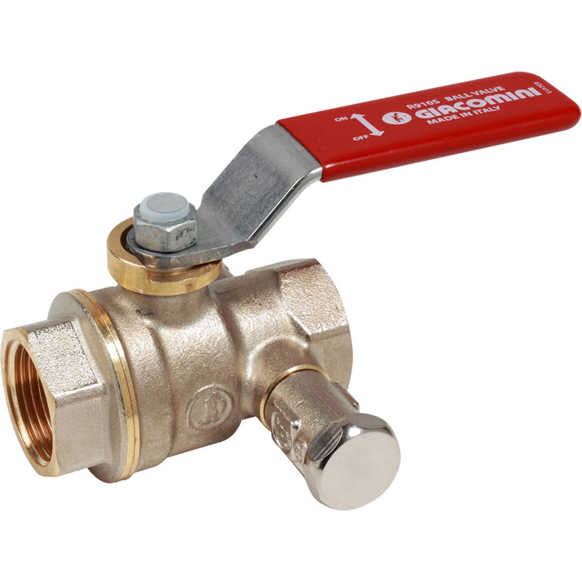 Кран шаровой Giacomini DADO 2 ВР-ВР полнопроходной со сливом рычаг красный R910SX008