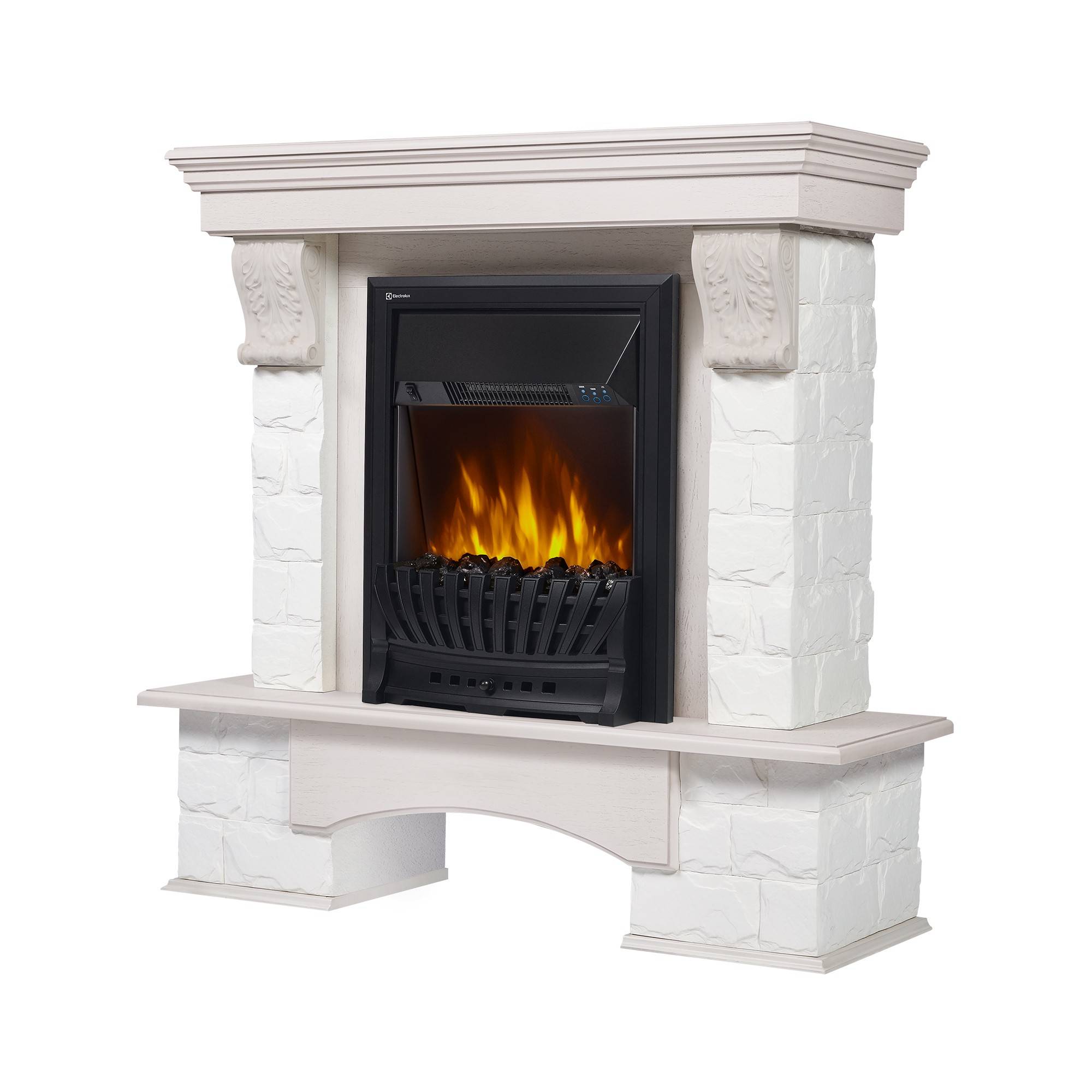 Портал для электрокамина Firelight Forte Classic U угловой белый камень, шпон беленый дуб 1307908