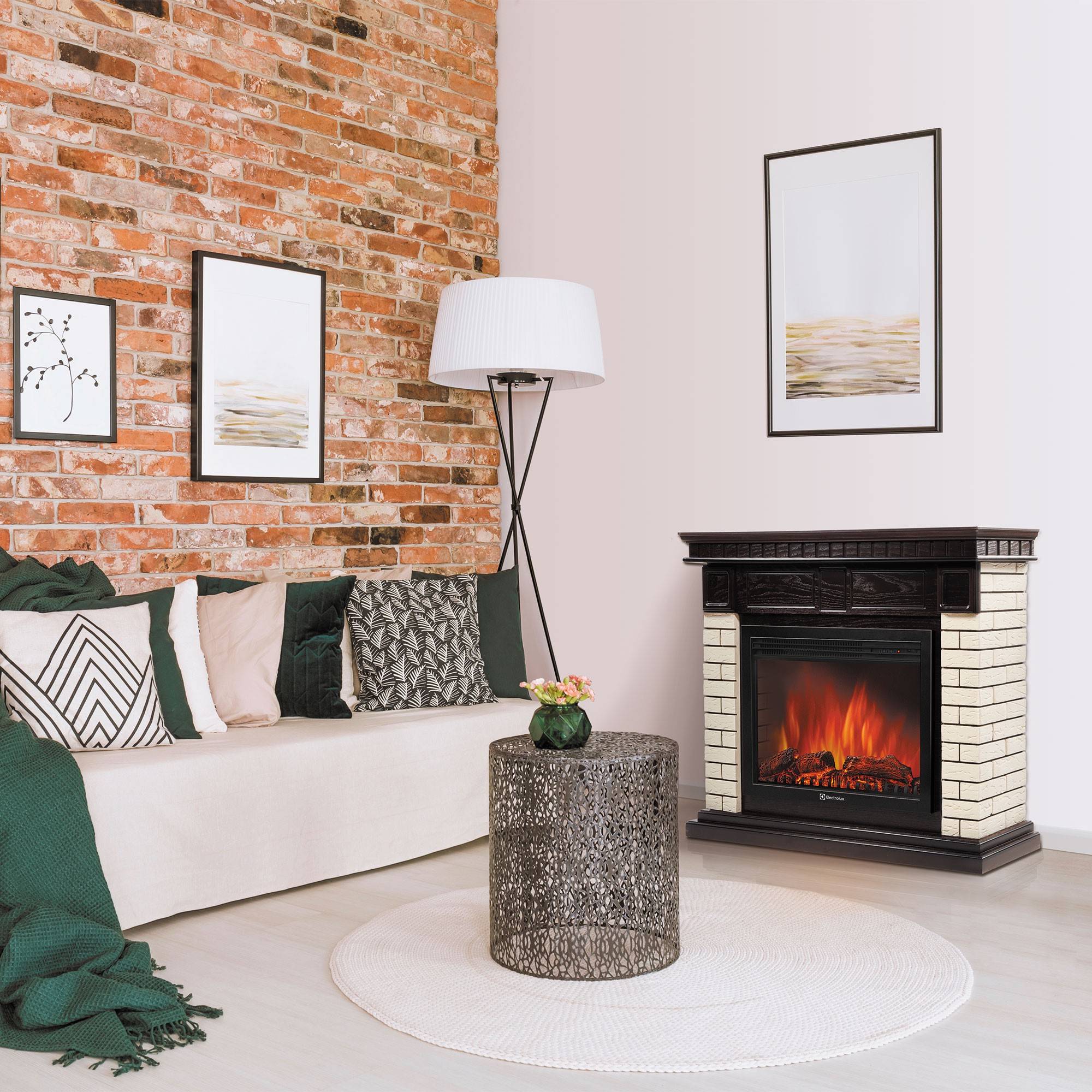 Каминокомплект Electrolux Bricks 25 камень бежевый шпон темный дуб с очагом EFP/P-2720RLS 1341177