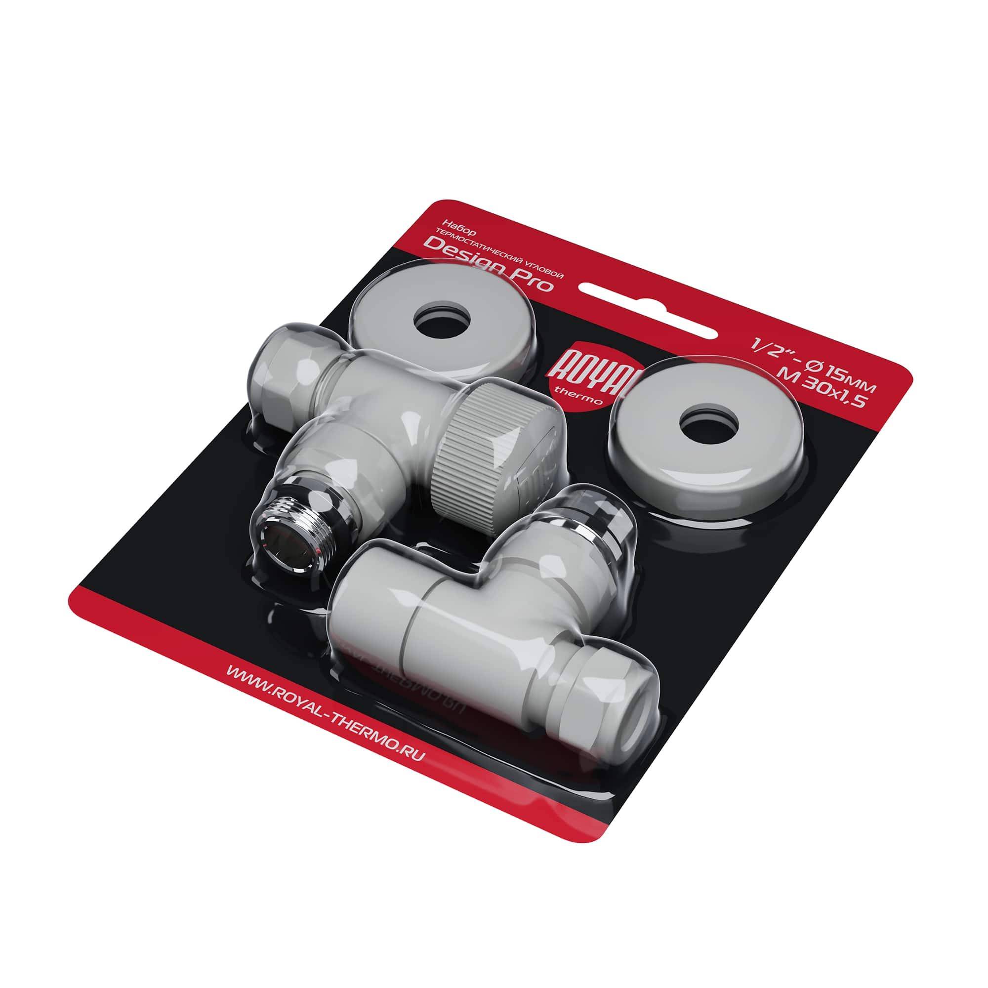 Набор термостатический угловой Royal Thermo Design Pro 15 мм M30x1.5 белый НС-1646648