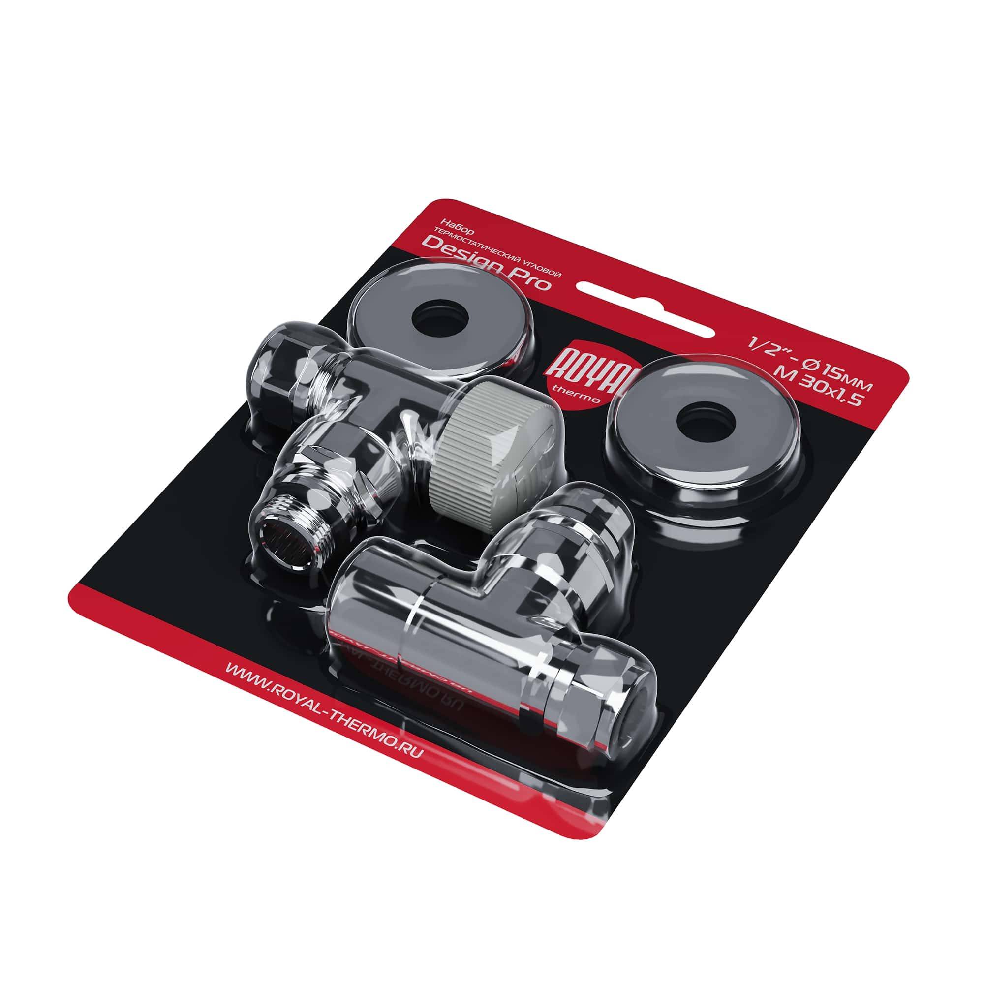 Набор термостатический угловой Royal Thermo Design Pro 15 мм M30x1.5 хром НС-1646649