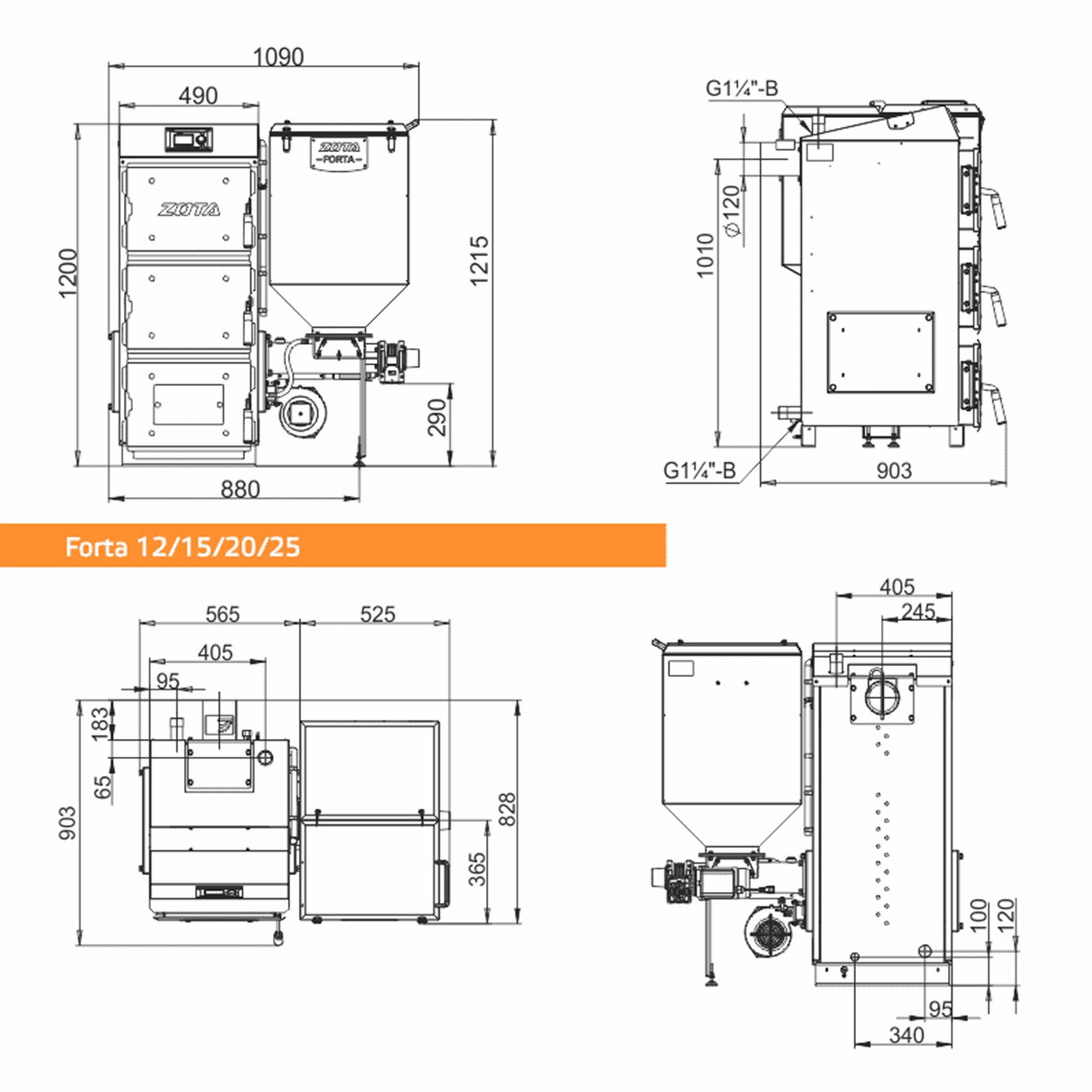 Котел угольный ZOTA Forta 20 кВт DM с автоматической подачей топлива (котел + бункер) НС-1629746