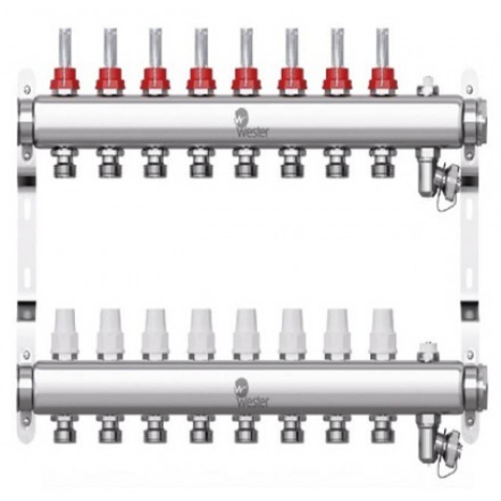 Коллекторный блок из нержавеющей стали Wester W902 с расходомерами 1x3/4 8 выходов W902.8