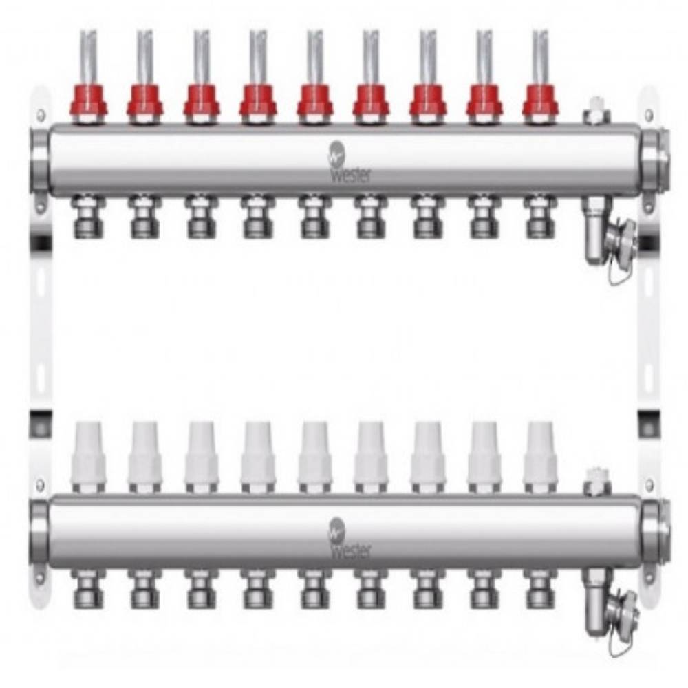 Коллекторный блок из нержавеющей стали Wester W902 с расходомерами 1x3/4 9 выходов W902.9