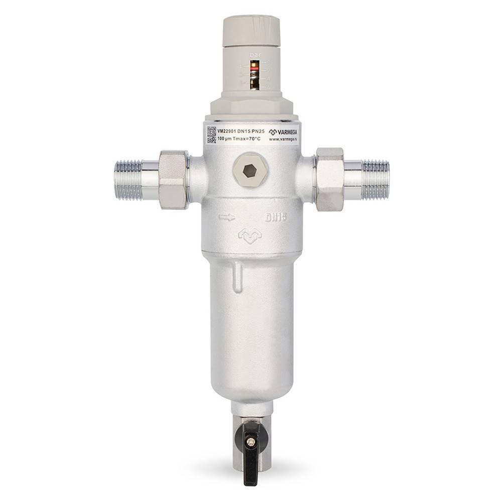 Фильтр сетчатый промывной комбинированный VARMEGA 1/2 PN25 для ГВС и ХВС VM22901