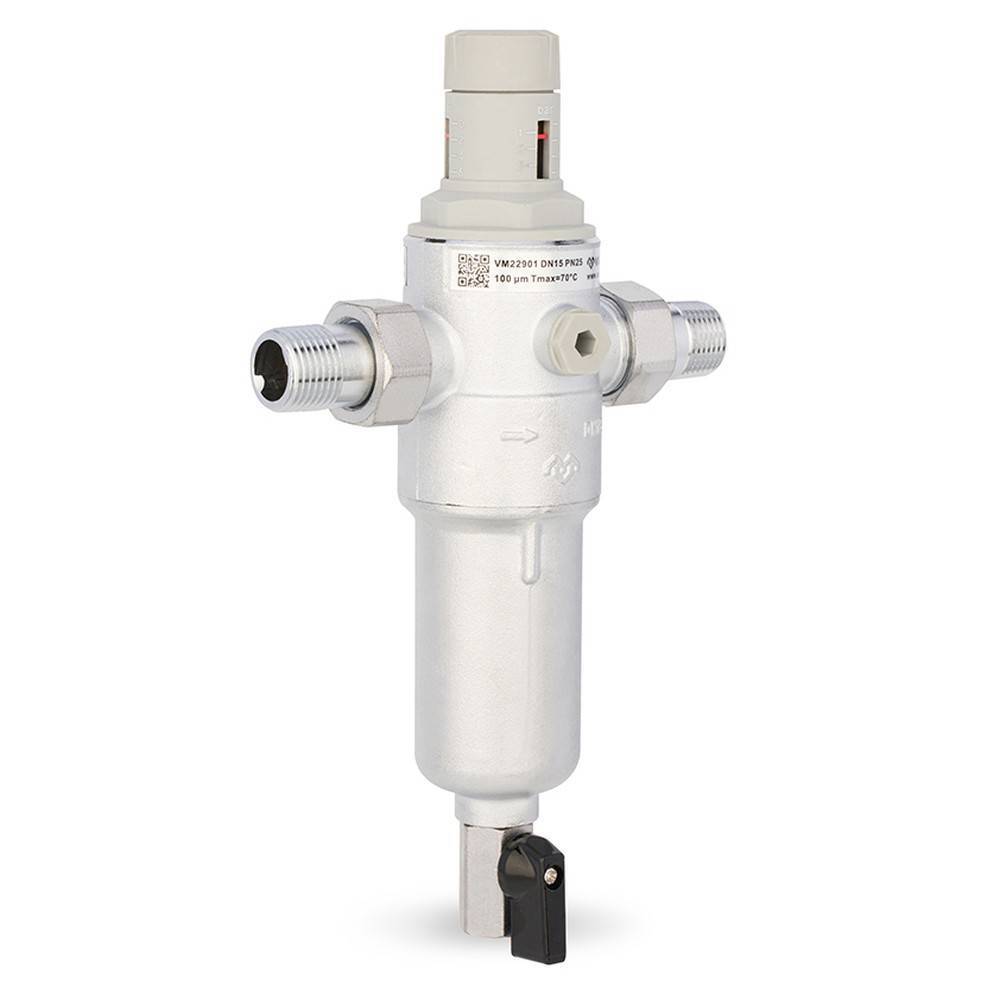 Фильтр сетчатый промывной комбинированный VARMEGA 1/2 PN25 для ГВС и ХВС VM22901