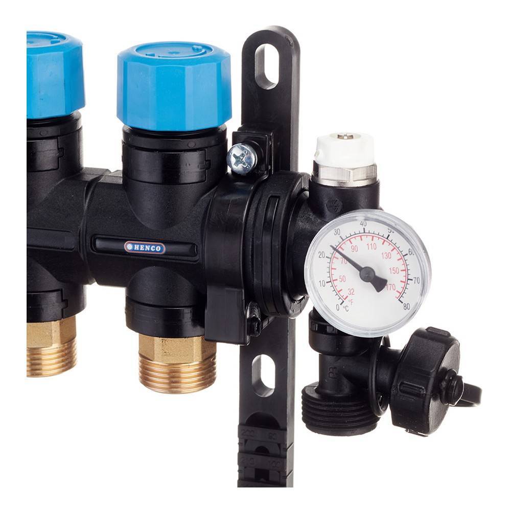 Коллекторная группа Henco MDK 1 x 9 x 3/4 EK композитная с расходомерами и термометрами MDK-09