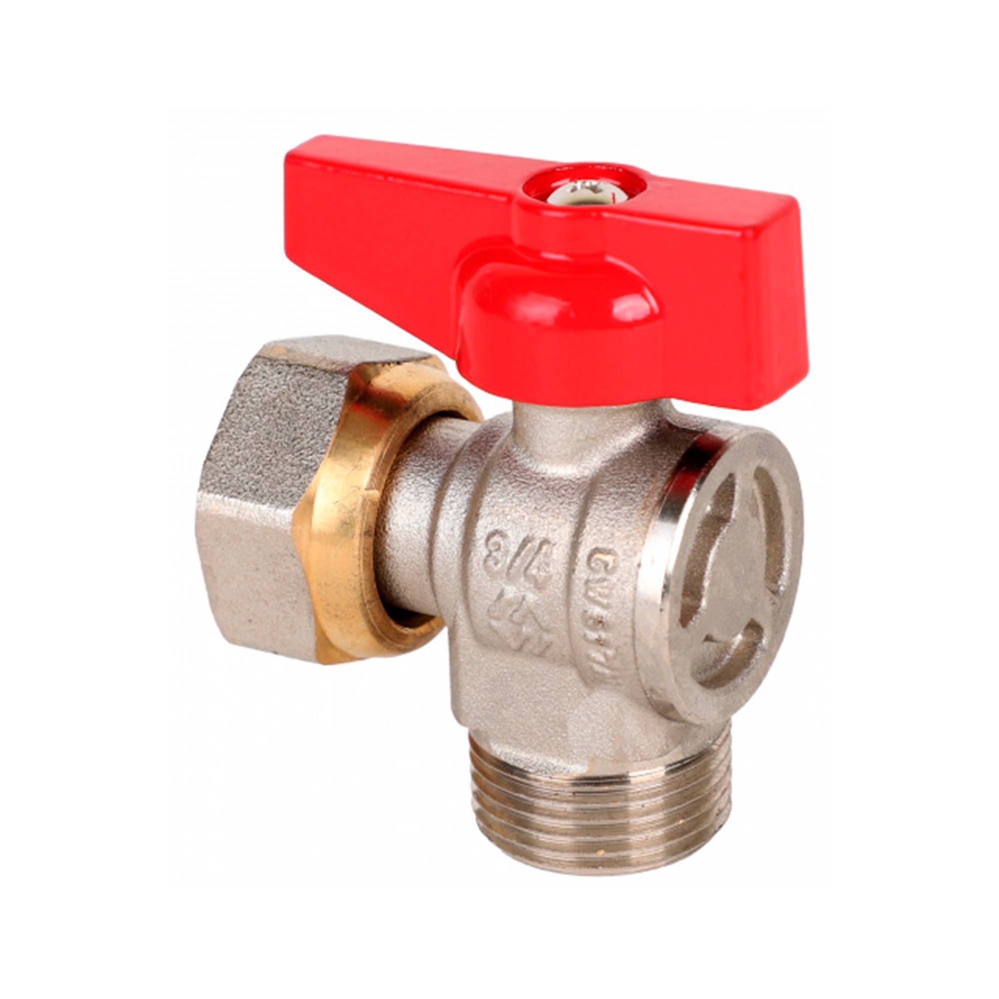 Кран шаровый полнопроходной угловой MVI 3/4 ВР-НР с накидной гайкой бабочка BV.533.05