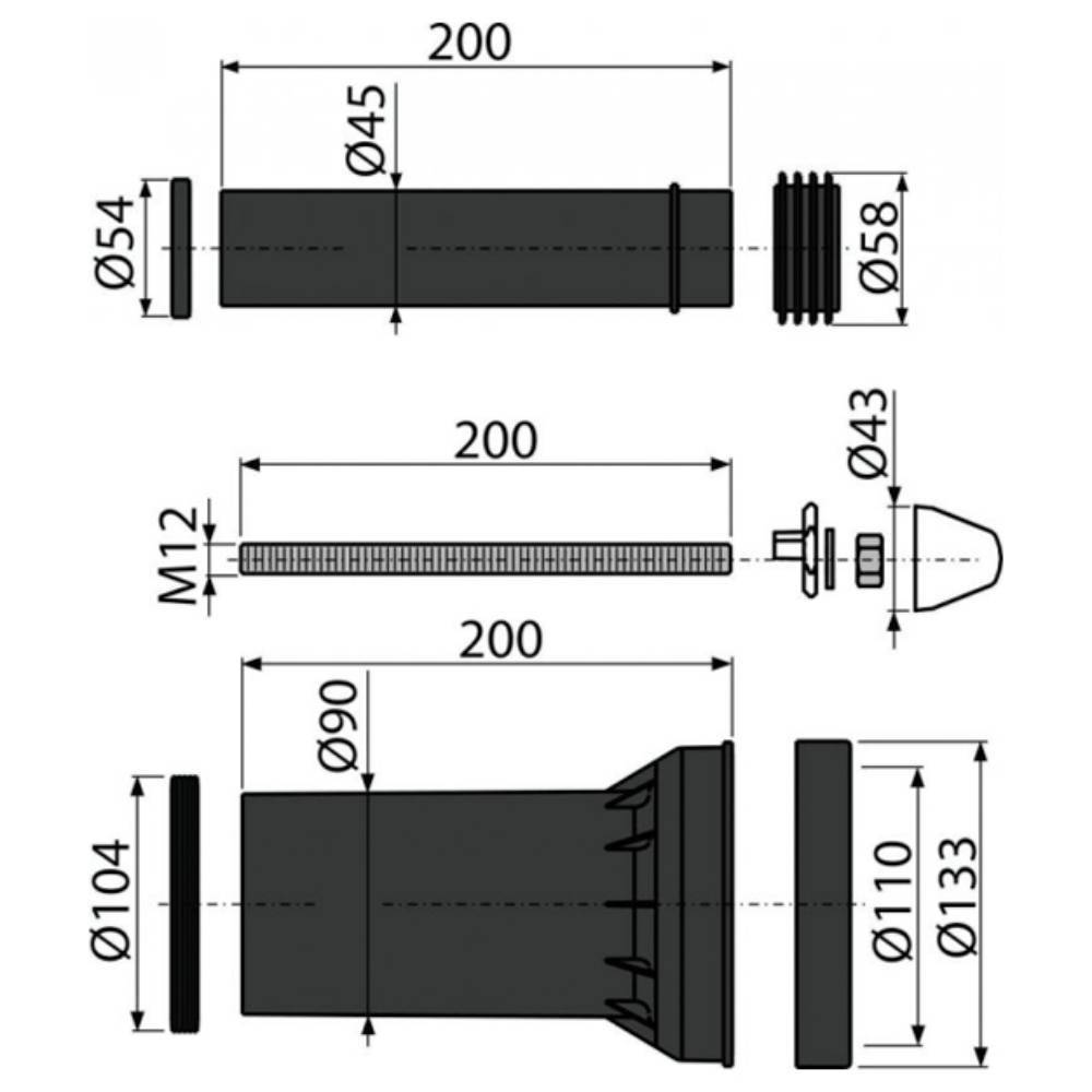 Комплект патрубков для подключения подвесного унитаза AlcaPlast M900