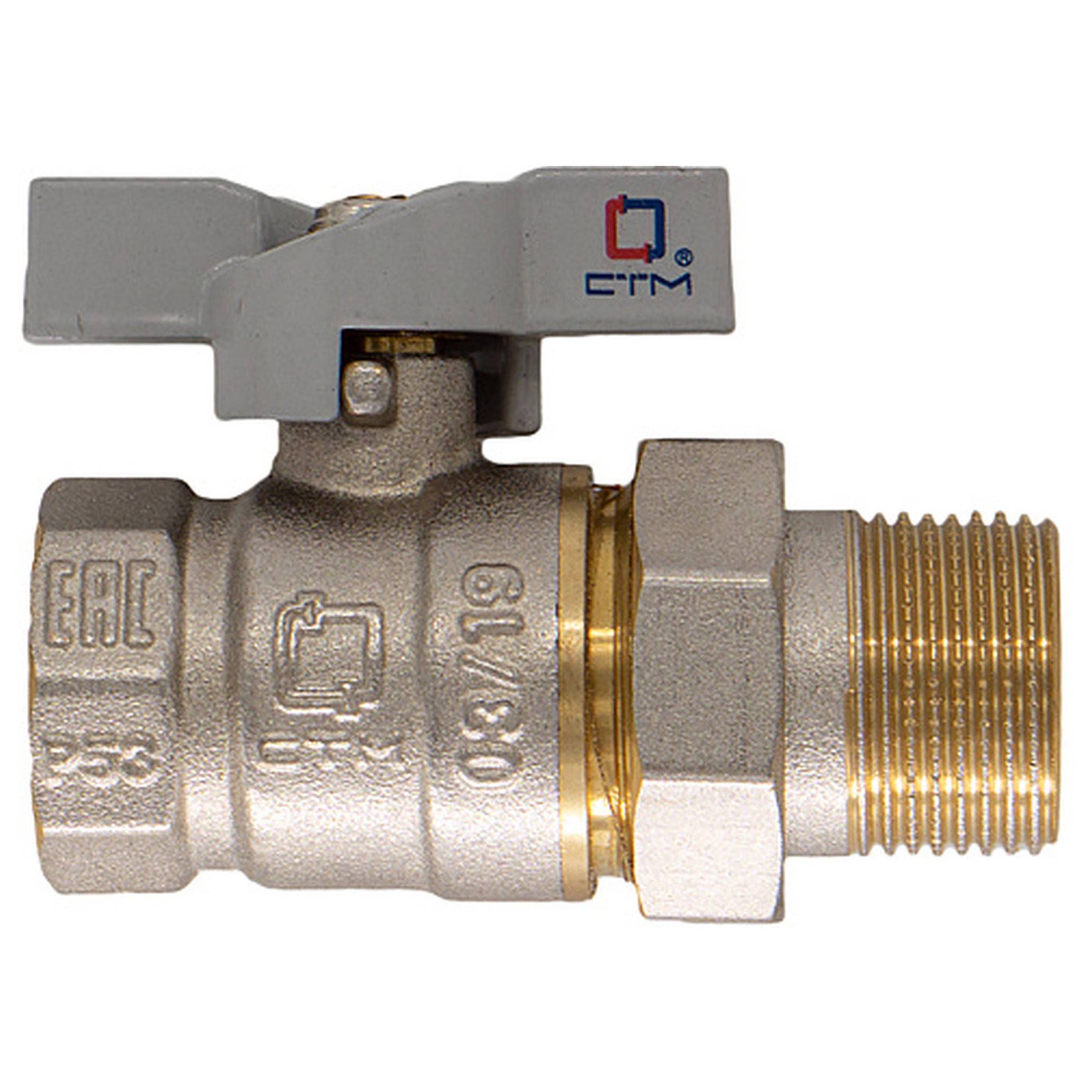 Кран шаровой CTM СТАНДАРТ 1 с накидной гайкой бабочка CWAFM001