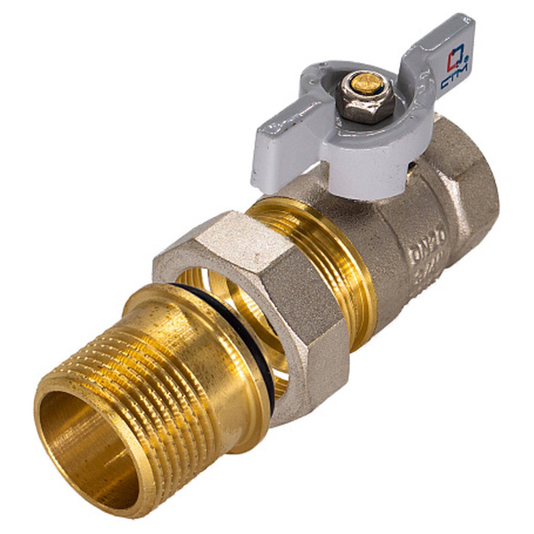 Кран шаровой CTM СТАНДАРТ 1 с накидной гайкой бабочка CWAFM001