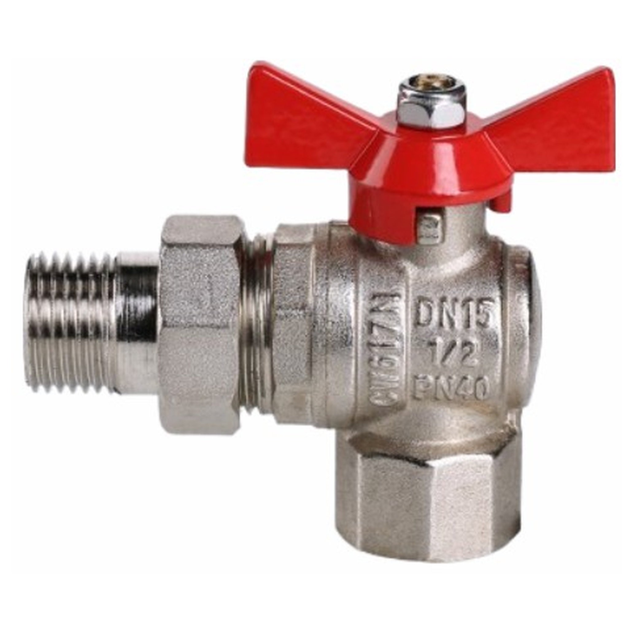 Кран шаровой Valtec BASE угловой с полусгоном 1 ВН бабочка VT.228.N.06