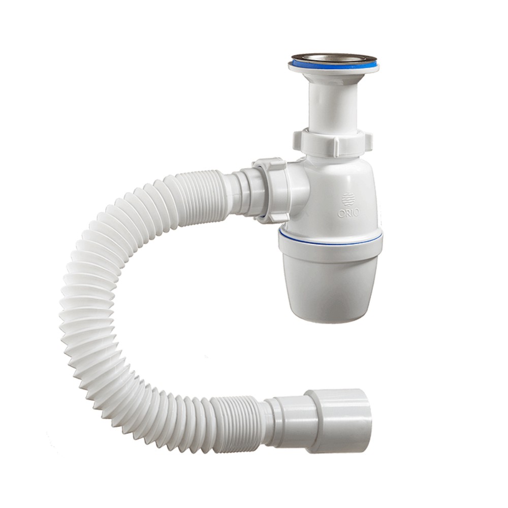 Сифон для мойки ORIO большой корпус с литым выпуском и гибкой трубой 1 1/2х40 мм A-40029