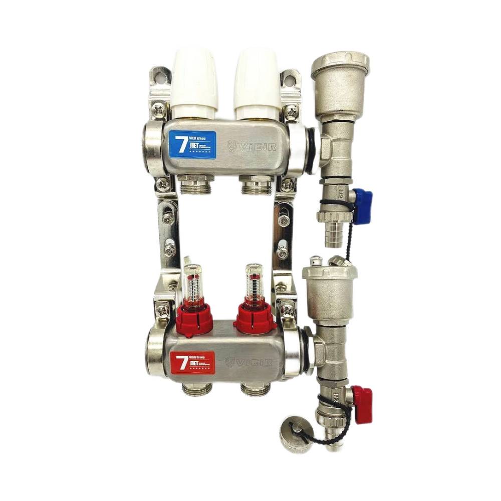 Коллекторная группа ViEiR 1 x 2 x 3/4 с расходомерами, дренажными кранами и воздухоотводчиками нержавеющая сталь VR113-02A