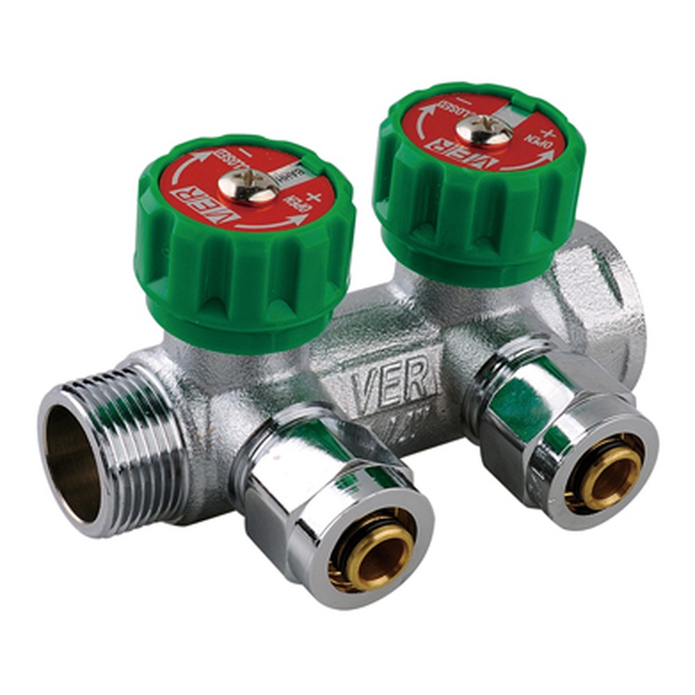 Коллектор с регулирующими вентилями VIEIR VER-PRO 3/4 2 выхода Евроконус VER402