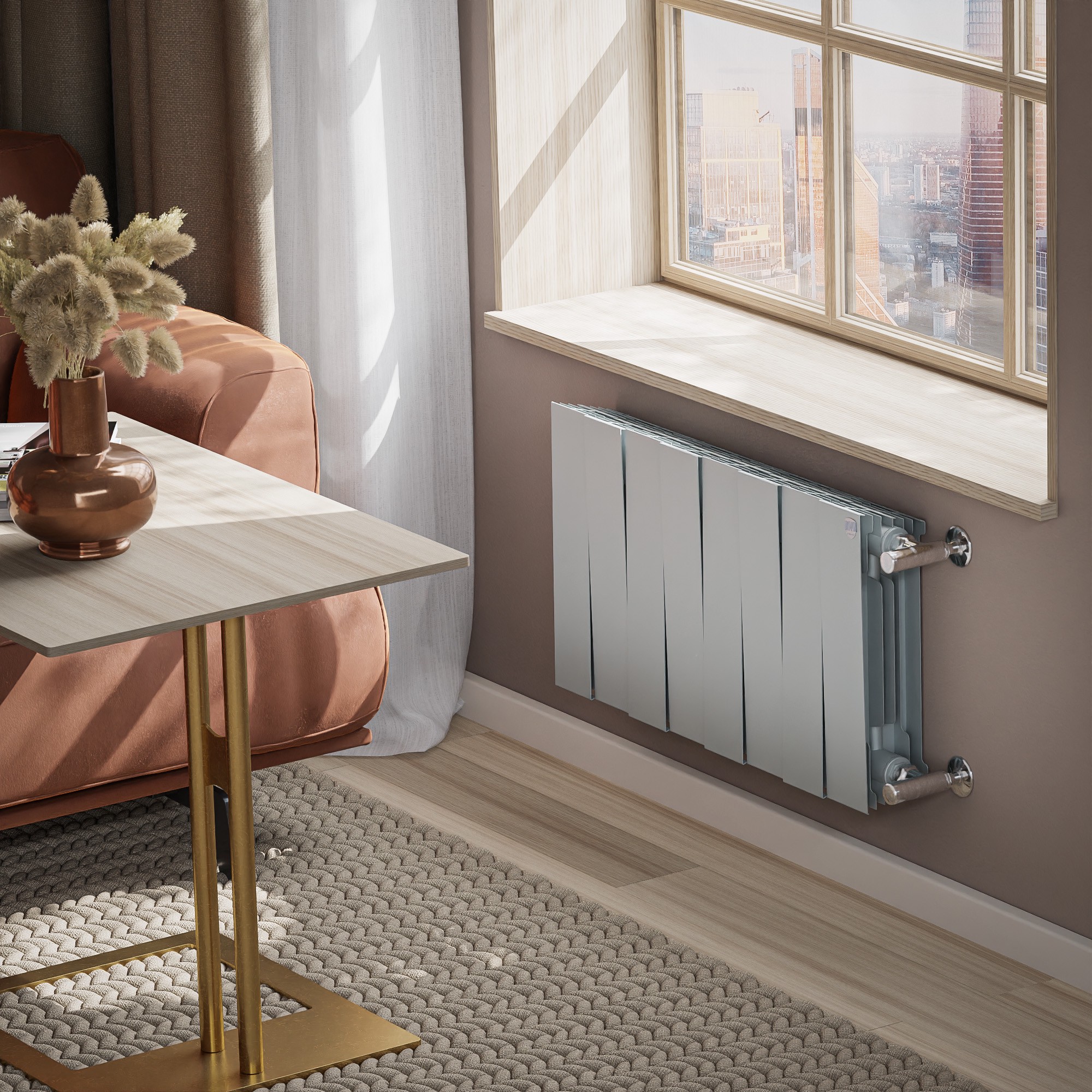 Радиатор биметаллический Royal Thermo PianoForte 300 Silver Satin 8 секций боковое подключение НС-1682344