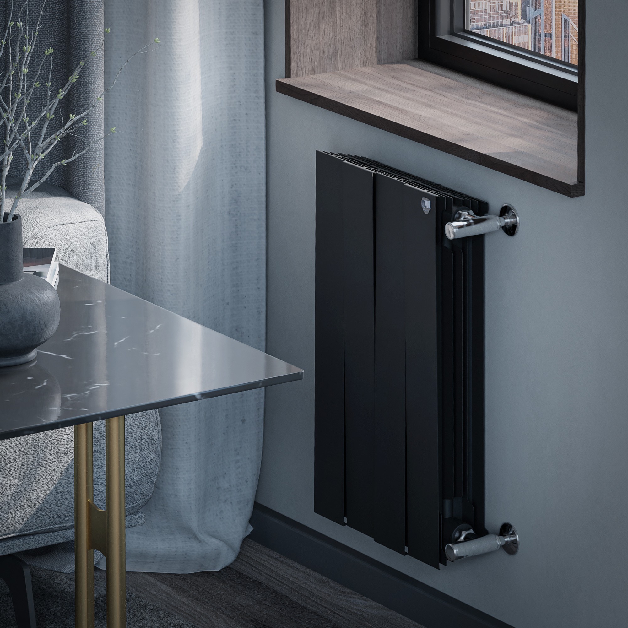 Радиатор биметаллический Royal Thermo PianoForte 500 4 секции боковое подключение Noir Sable 1682386