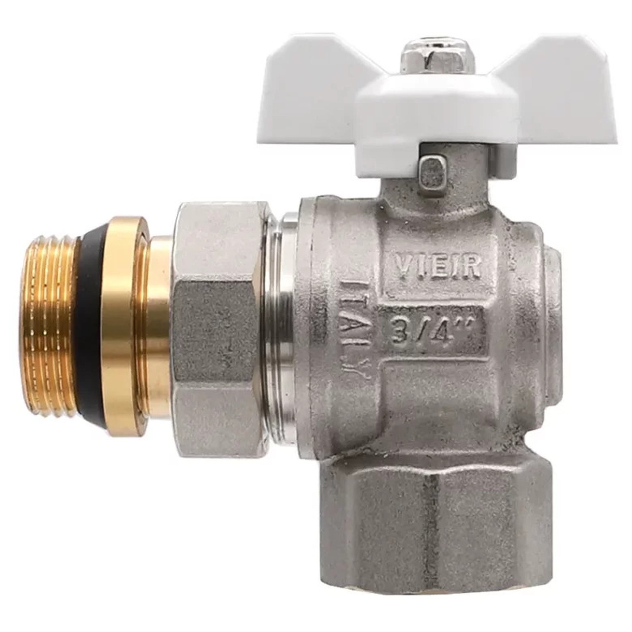 Кран шаровой ViEiR угловой со сгоном 1/2 НР-ВР бабочка с уплотнением VER47A