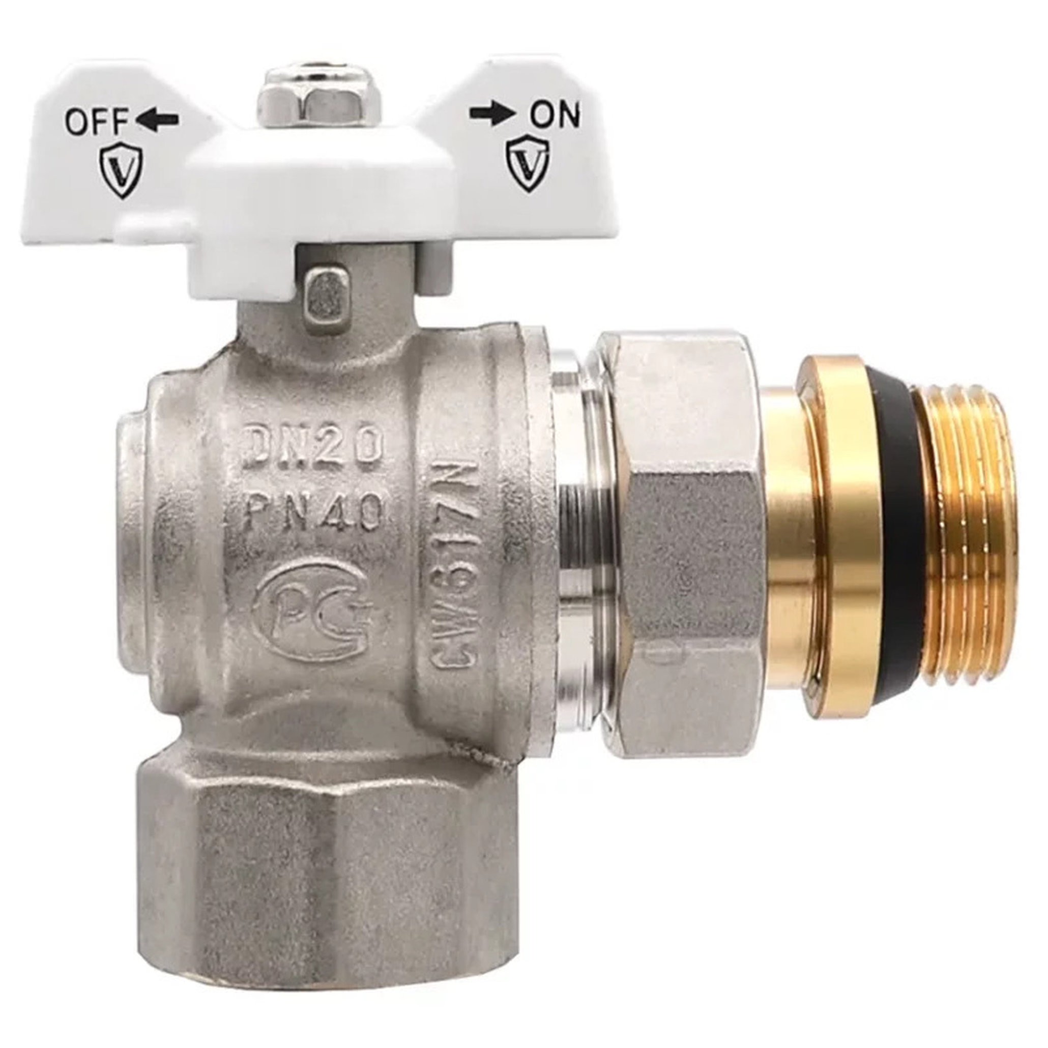 Кран шаровой ViEiR угловой со сгоном 1/2 НР-ВР бабочка с уплотнением VER47A