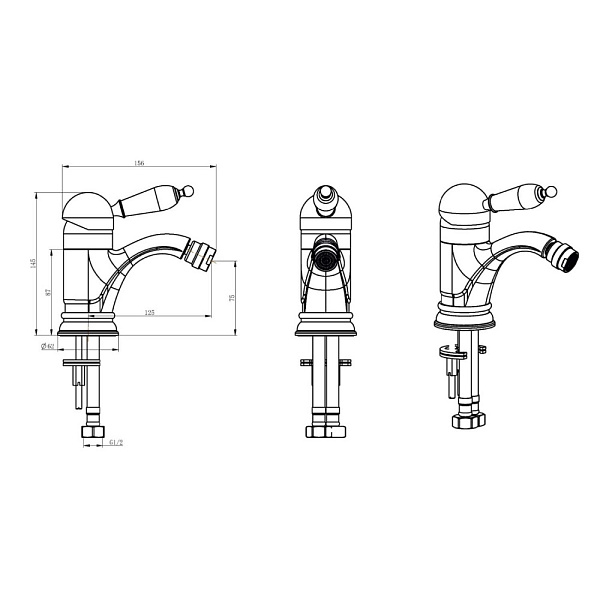 Смеситель для биде Boheme Tradizionale Nero золото 256