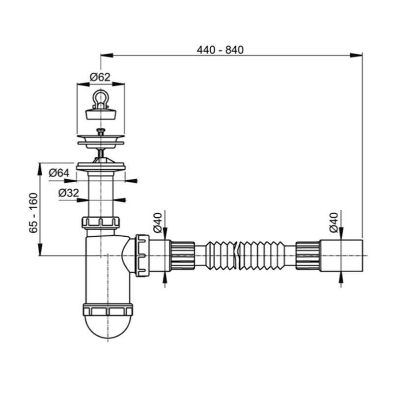 Сифон для раковины Alcaplast A41+A710 бутылочный 1 1/4 x 40 мм с гибким соединением A41+A710