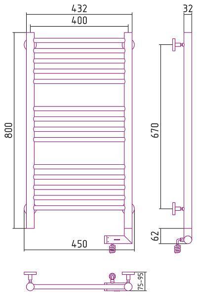 Полотенцесушитель электрический Сунержа Богема 2.0 400x800 мм правый матовый белый 30-5205-8040