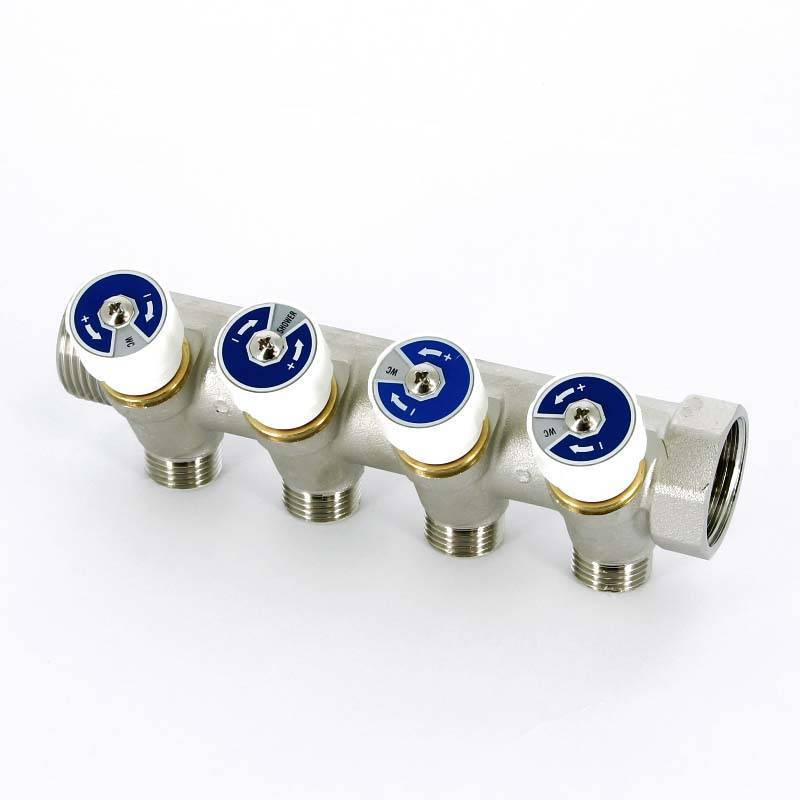 Коллектор никелированный Uni-Fitt 1 НВ 4 выхода 1/2 Н 40 мм под плоскую прокладку 405N4240