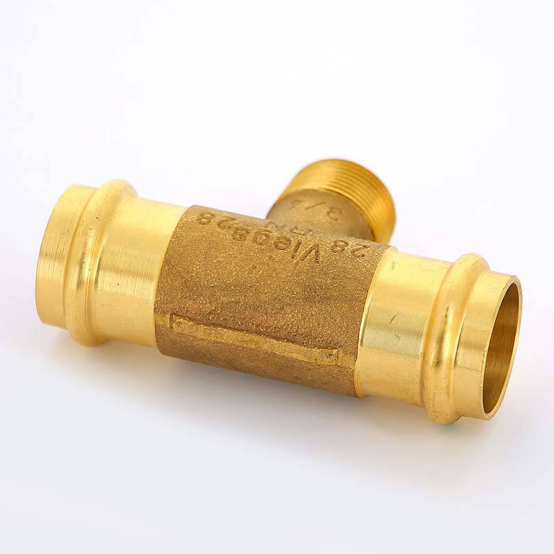 Тройник пресс с наружной резьбой Viega Sanpress 28х3/4х28 бронза 194130