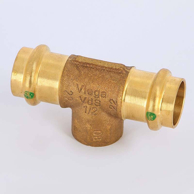 Тройник пресс-В Viega Sanpress 22х1/2х22 бронза 115944