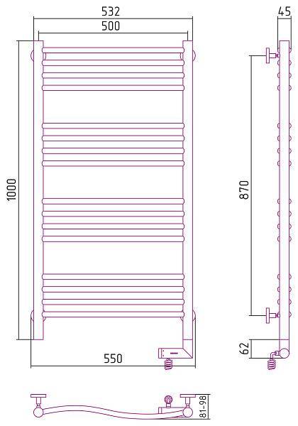 Полотенцесушитель электрический Сунержа Флюид 2.0 500x1000 мм правый матовый белый 30-5221-1050
