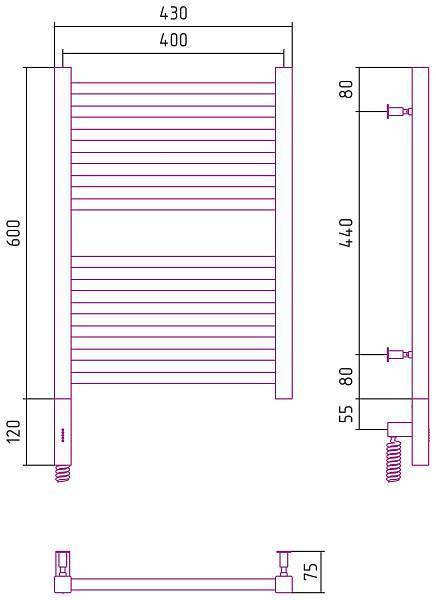 Полотенцесушитель электрический Сунержа Модус 3.0 400x600 мм левый без покрытия 00-5700-6040