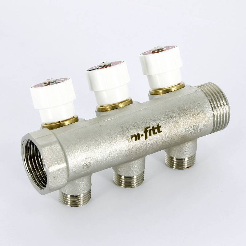 Коллектор никелированный Uni-Fitt 1 НВ 3 выхода 1/2 Н 40 мм под плоскую прокладку 405N4230