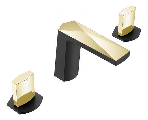 Смеситель для раковины на 3 отверстия Boheme Venturo черный/золото 150-BG-ICE