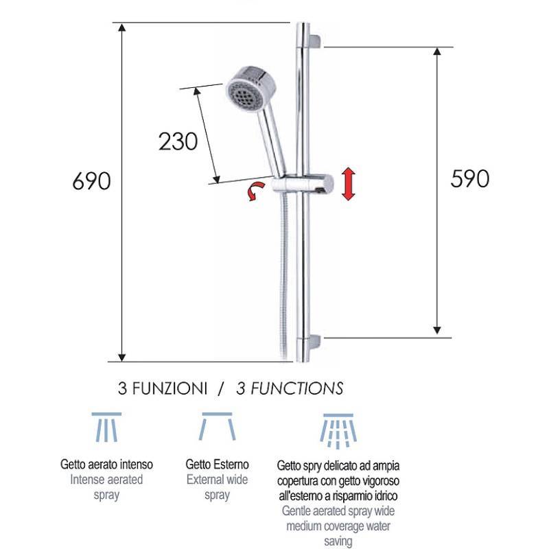 Душевой гарнитур Remer с круглой лейкой хром правый 315R321HG