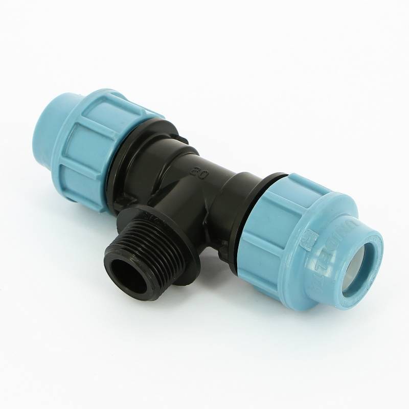 Тройник компрессионный Unidelta для труб ПНД 20х3/4 НР 1010020003