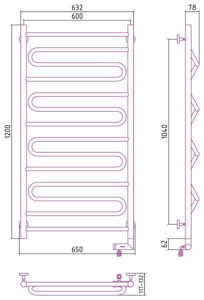 Полотенцесушитель электрический Сунержа Элегия 2.0 600x1200 мм правый матовый черный 31-5219-1260