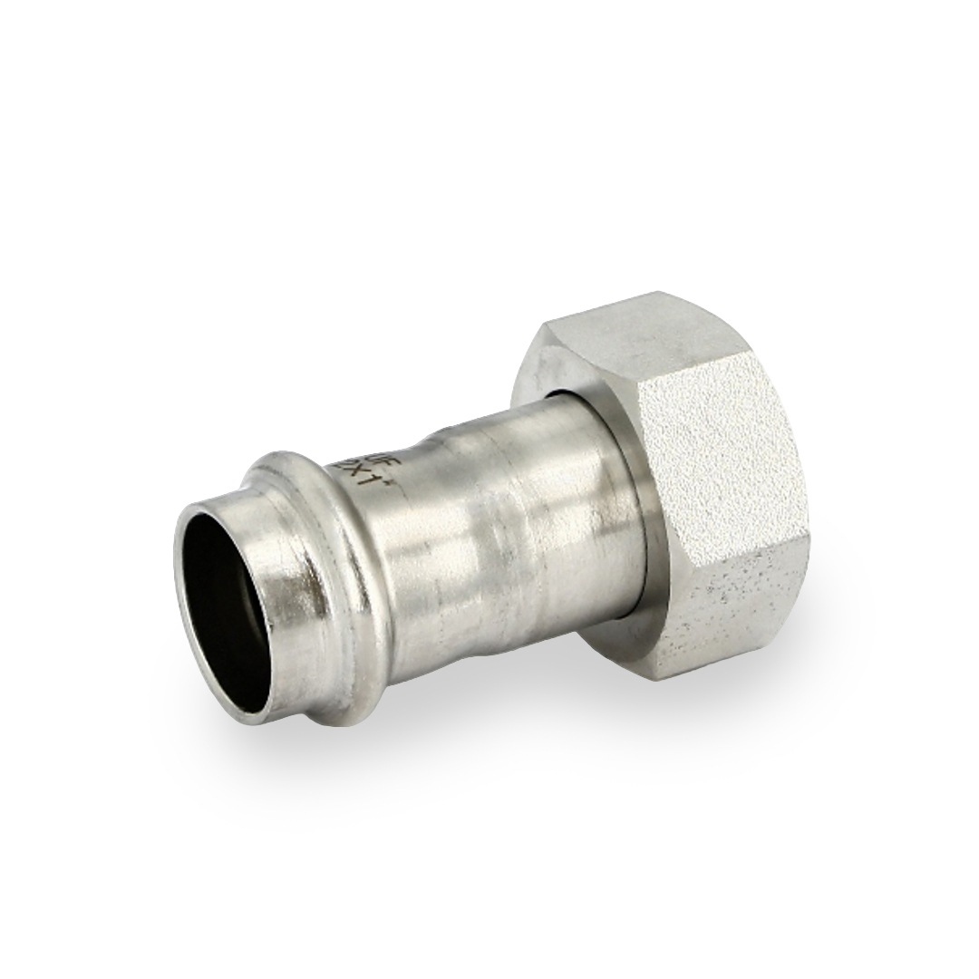 Муфта пресс-В 22 х 1 с накидной гайкой, плоской прокладкой, нержавеющая сталь